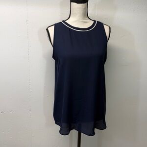 Sleeveless Navy silky Tank with Contrast Trim